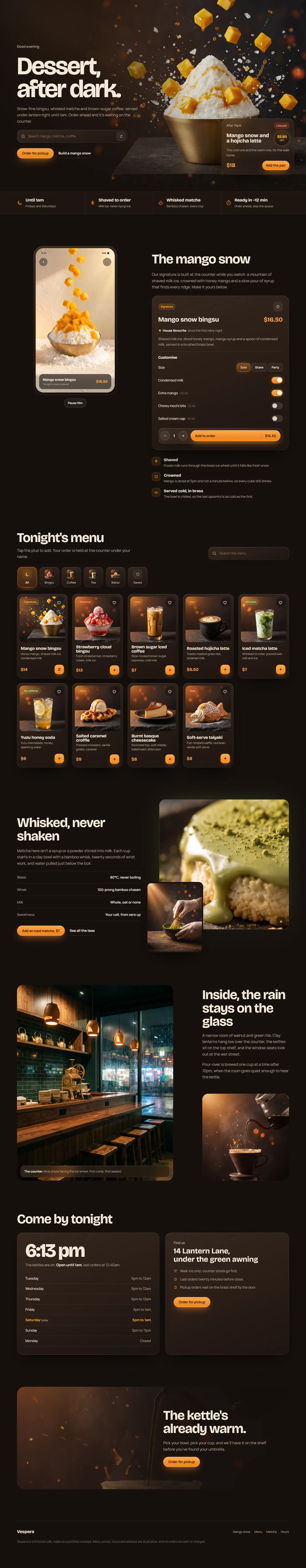 Vespera live website, full page