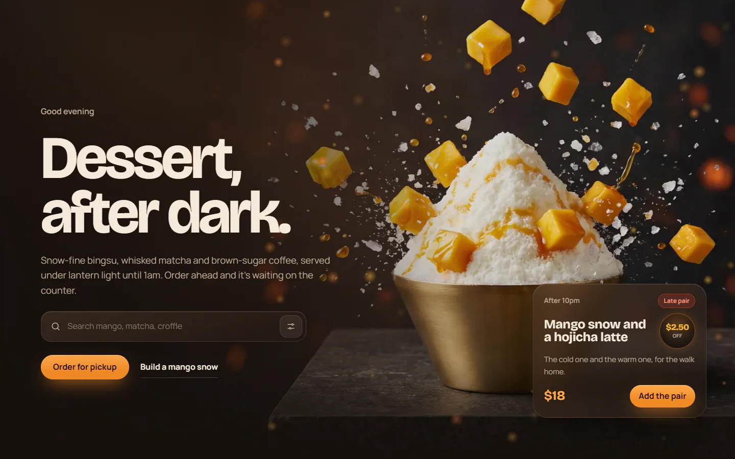 Vespera concept website, opening screen